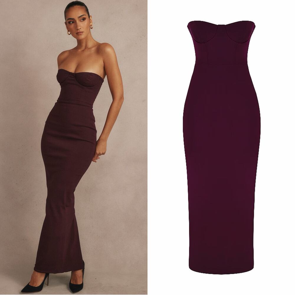 NWT House of CB Lucia Grape Strapless Corset Maxi Dress Size Small - Picture 2 of 6